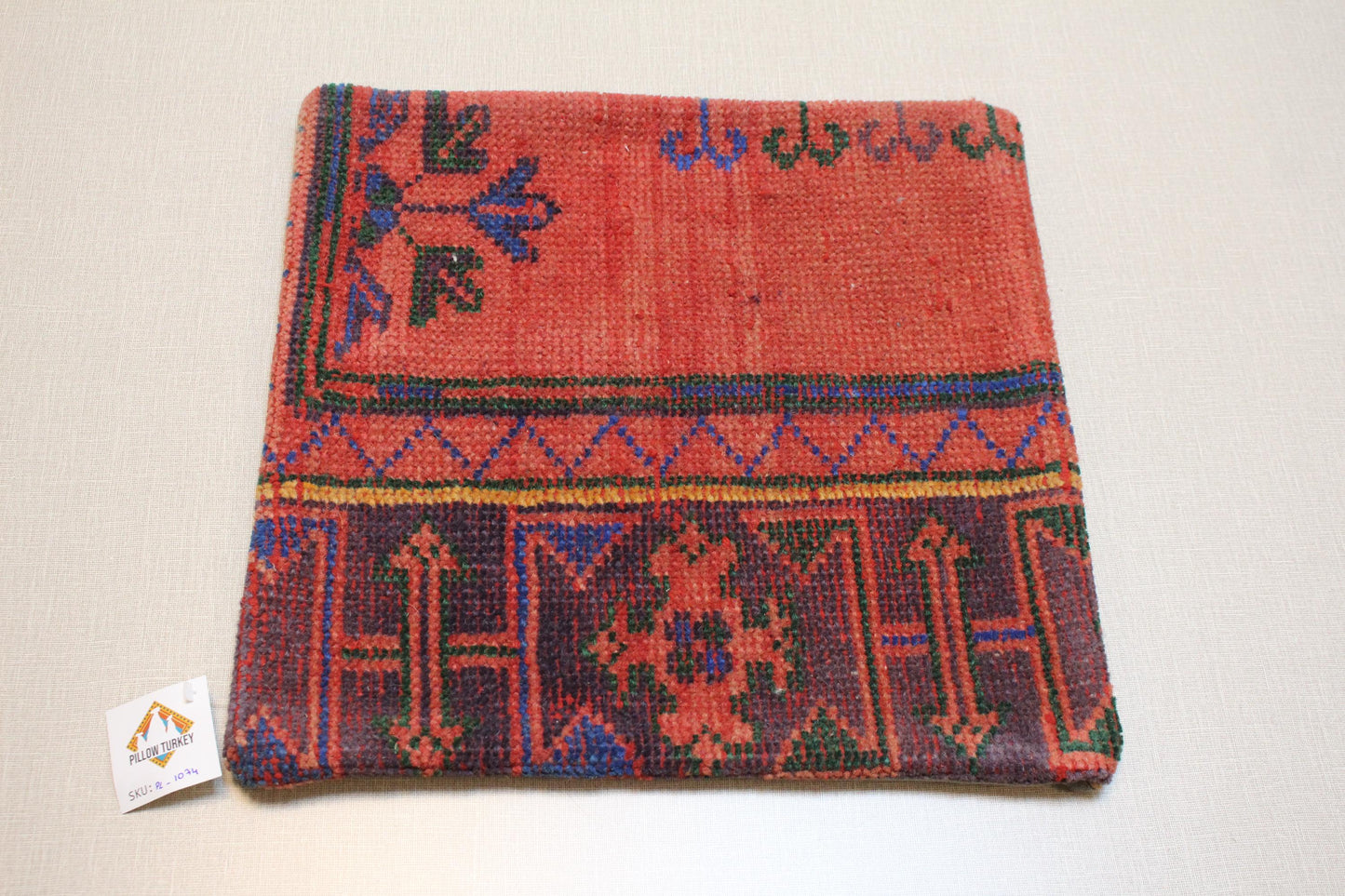 Red Kilim Pillow Cover: Vintage Turkish Rug, Boho Throw Cushion 16x16