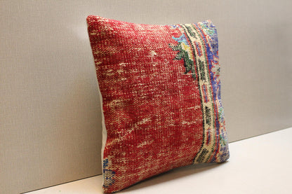 Red Kilim Pillow Cover: Vintage Turkish Rug, Boho Throw Cushion (16x16 inch)