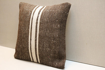 Handmade Brown Kilim Pillow Cover: Vintage Turkish Rug Cushion 16x16