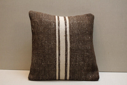 Handmade Brown Kilim Pillow Cover: Vintage Turkish Rug Cushion 16x16