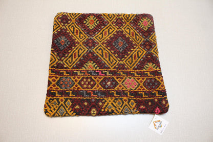 Handmade Kilim Pillow Cover: Vintage Turkish Rug Cushion, 16x16 inch