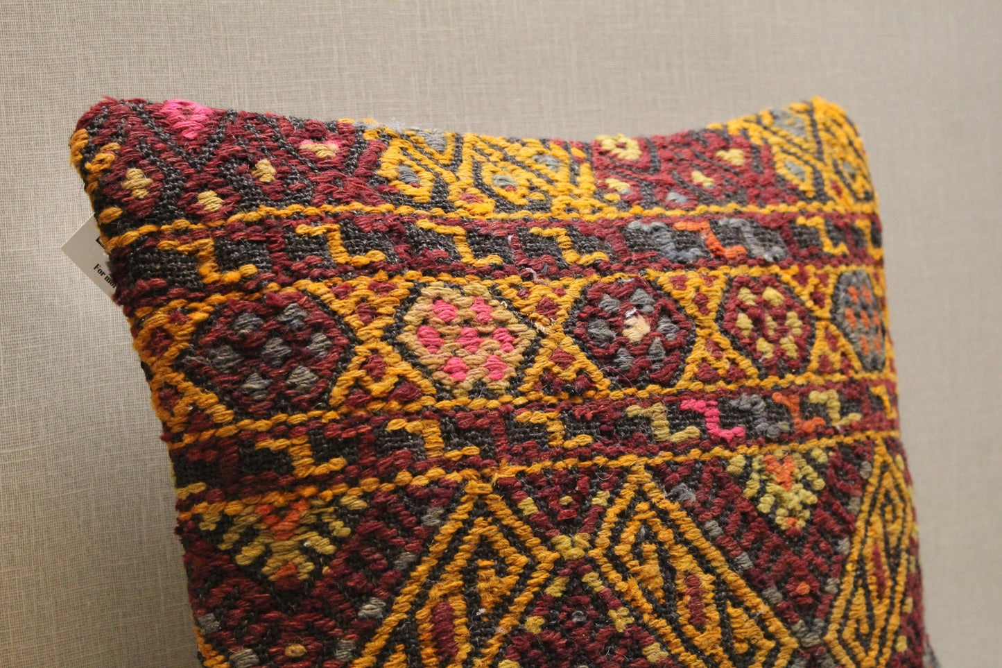 Handmade Kilim Pillow Cover: Vintage Turkish Rug Cushion, 16x16 inch