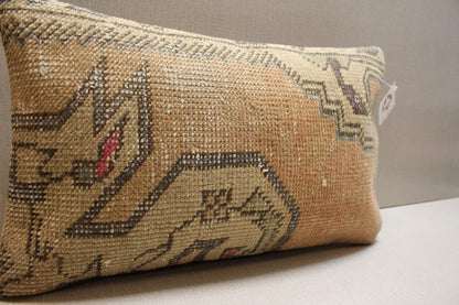 Vintage Turkish Kilim Pillow Cover 16x20: Beige Geometric Boho Cushion