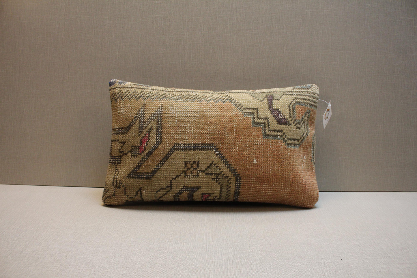 Vintage Turkish Kilim Pillow Cover 16x20: Beige Geometric Boho Cushion