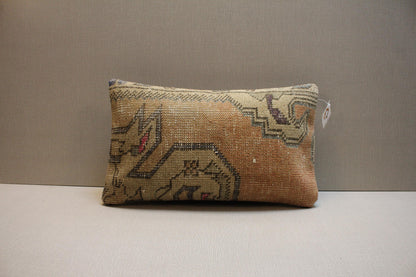 Vintage Turkish Kilim Pillow Cover 16x20: Beige Geometric Boho Cushion