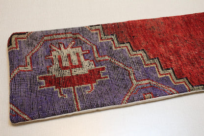 Handwoven Turkish Kilim Bench Cover: Red & Purple Geometric Wool Upholstery