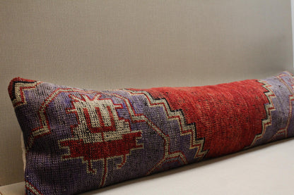 Handwoven Turkish Kilim Bench Cover: Red & Purple Geometric Wool Upholstery