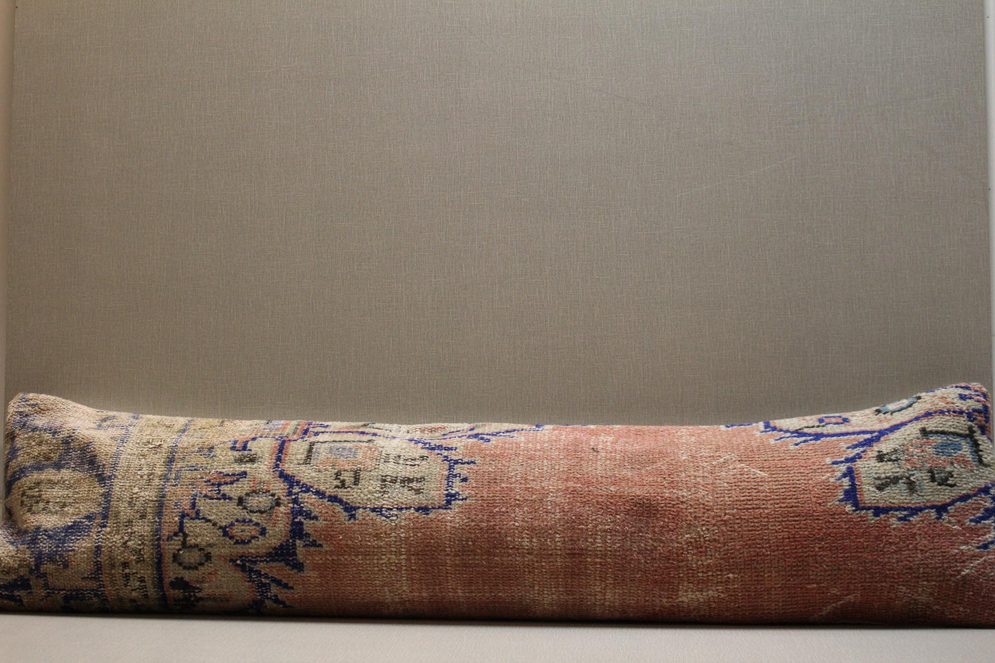 Vintage Turkish Kilim Bench Cover: Handwoven Wool, Peach Beige & Blue