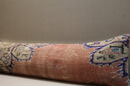 Vintage Turkish Kilim Bench Cover: Handwoven Wool, Peach Beige & Blue