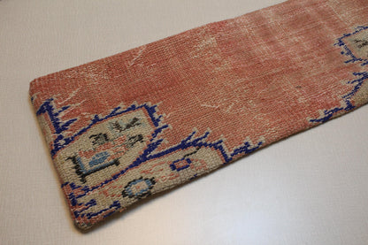 Vintage Turkish Kilim Bench Cover: Handwoven Wool, Peach Beige & Blue