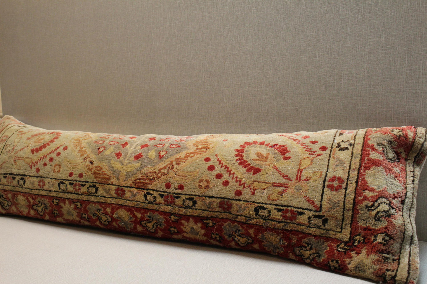 Handwoven Kilim Pillow Cover: Red Floral Medallion, Upcycled Wool - 12x48