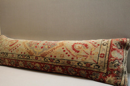 Handwoven Kilim Pillow Cover: Red Floral Medallion, Upcycled Wool - 12x48