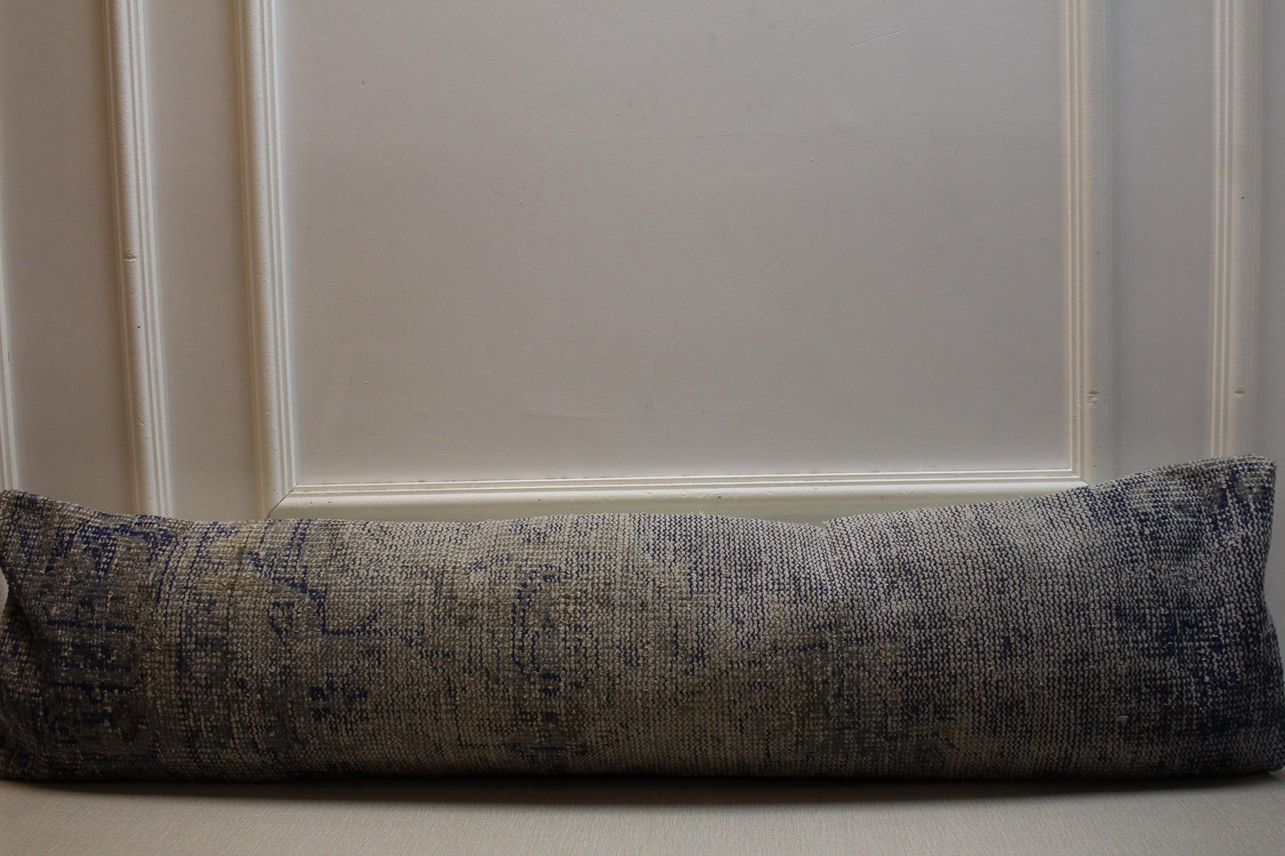 Vintage Turkish Kilim Pillow Cover: Gray & Blue Lumbar Cushion