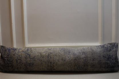 Vintage Turkish Kilim Pillow Cover: Gray & Blue Lumbar Cushion