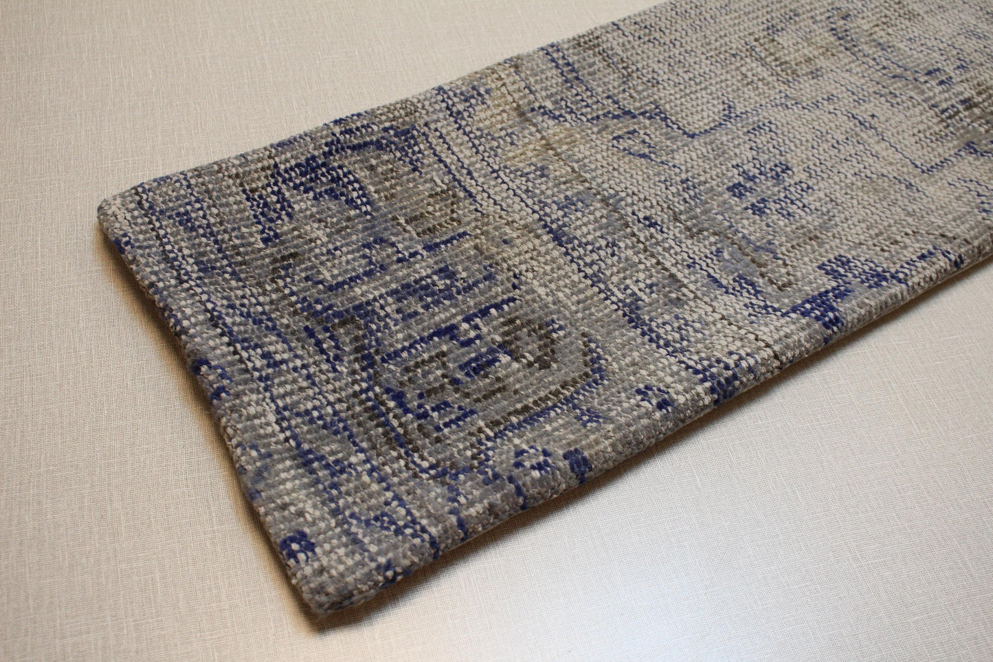 Vintage Turkish Kilim Pillow Cover: Gray & Blue Lumbar Cushion