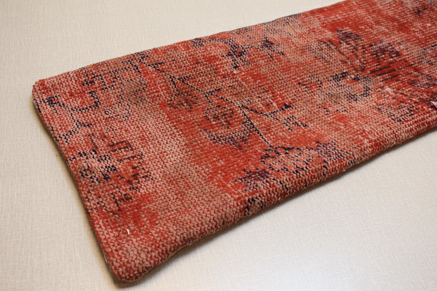 Vintage Turkish Kilim Pillow Cover: Rust Red & Navy Lumbar Cushion