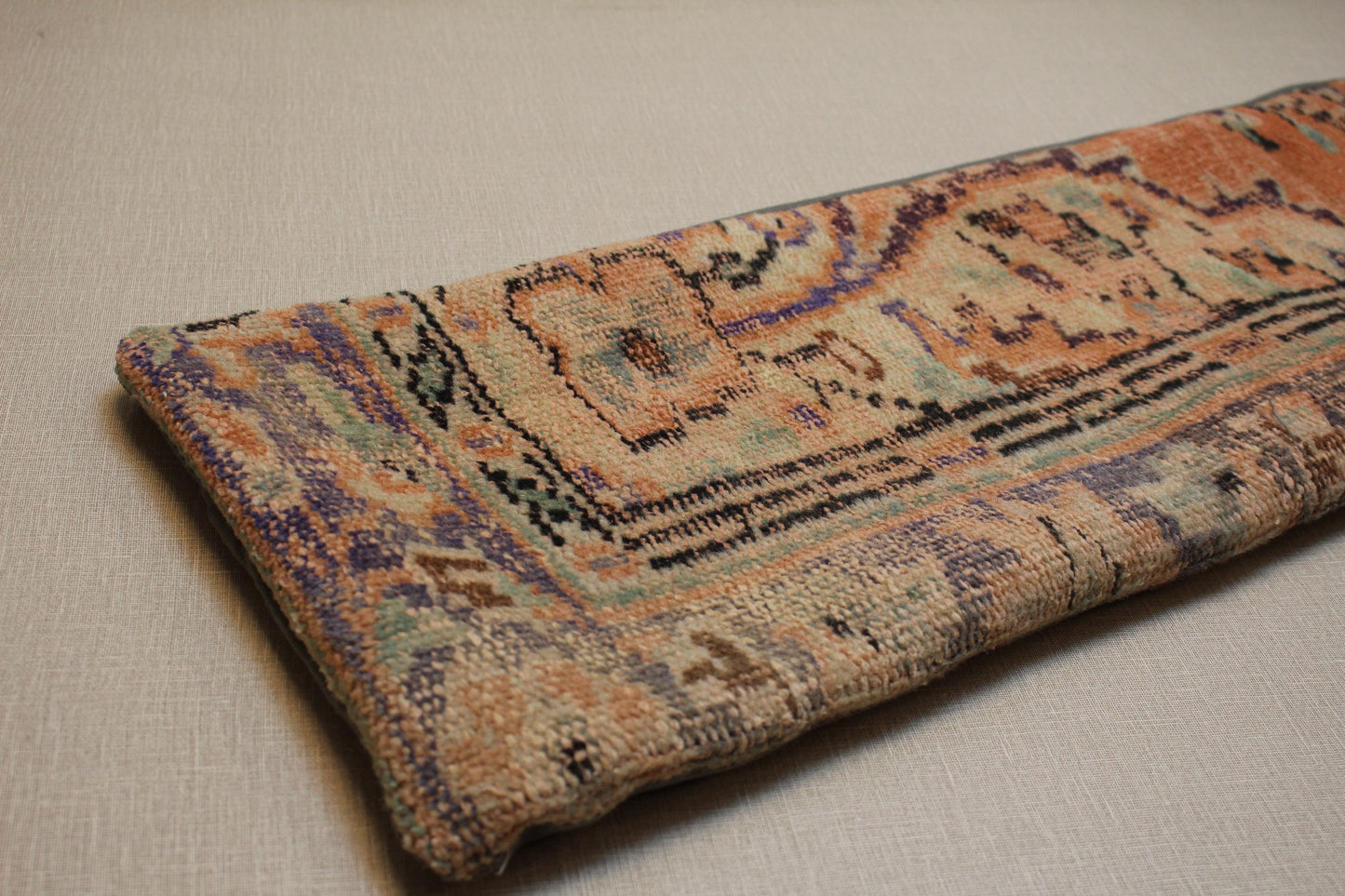 Vintage Turkish Kilim Pillow Cover: Orange Beige Lumbar Cushion