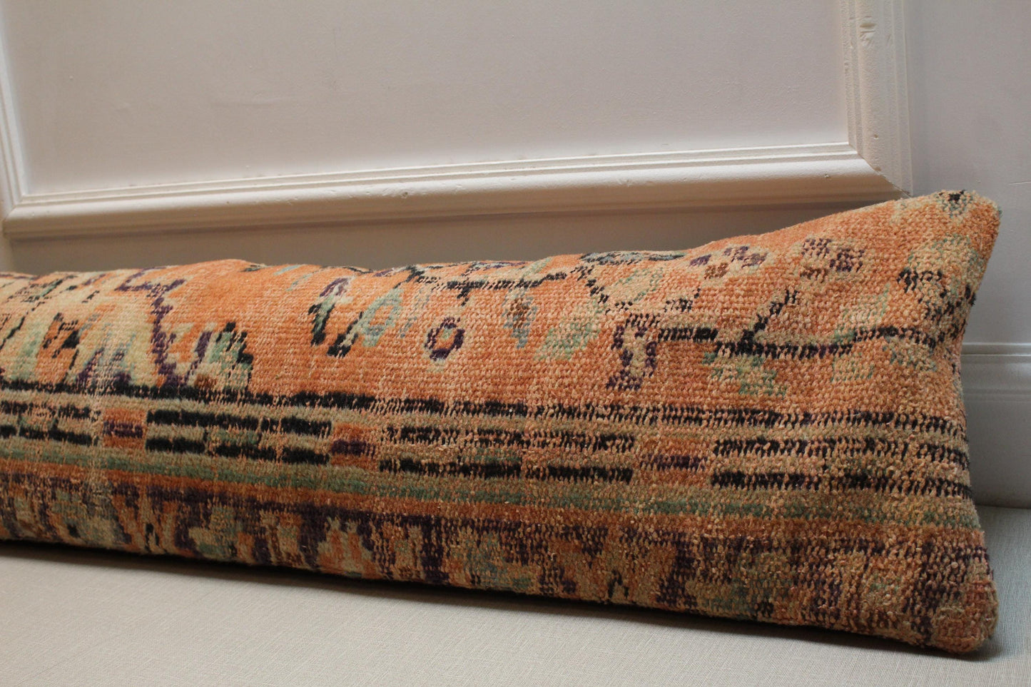 Vintage Turkish Kilim Pillow Cover: Orange Beige Lumbar Cushion