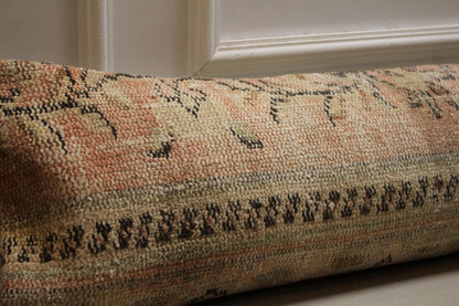 Kilim Lumbar Pillow Cover: Vintage Turkish Rug, Peach & Beige Wool