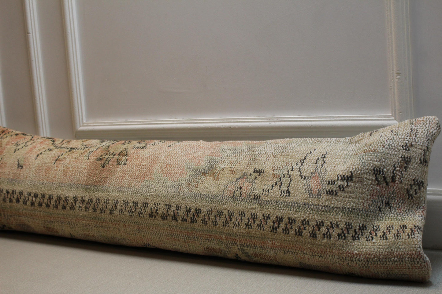 Kilim Lumbar Pillow Cover: Vintage Turkish Rug, Peach & Beige Wool