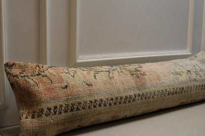Kilim Lumbar Pillow Cover: Vintage Turkish Rug, Peach & Beige Wool