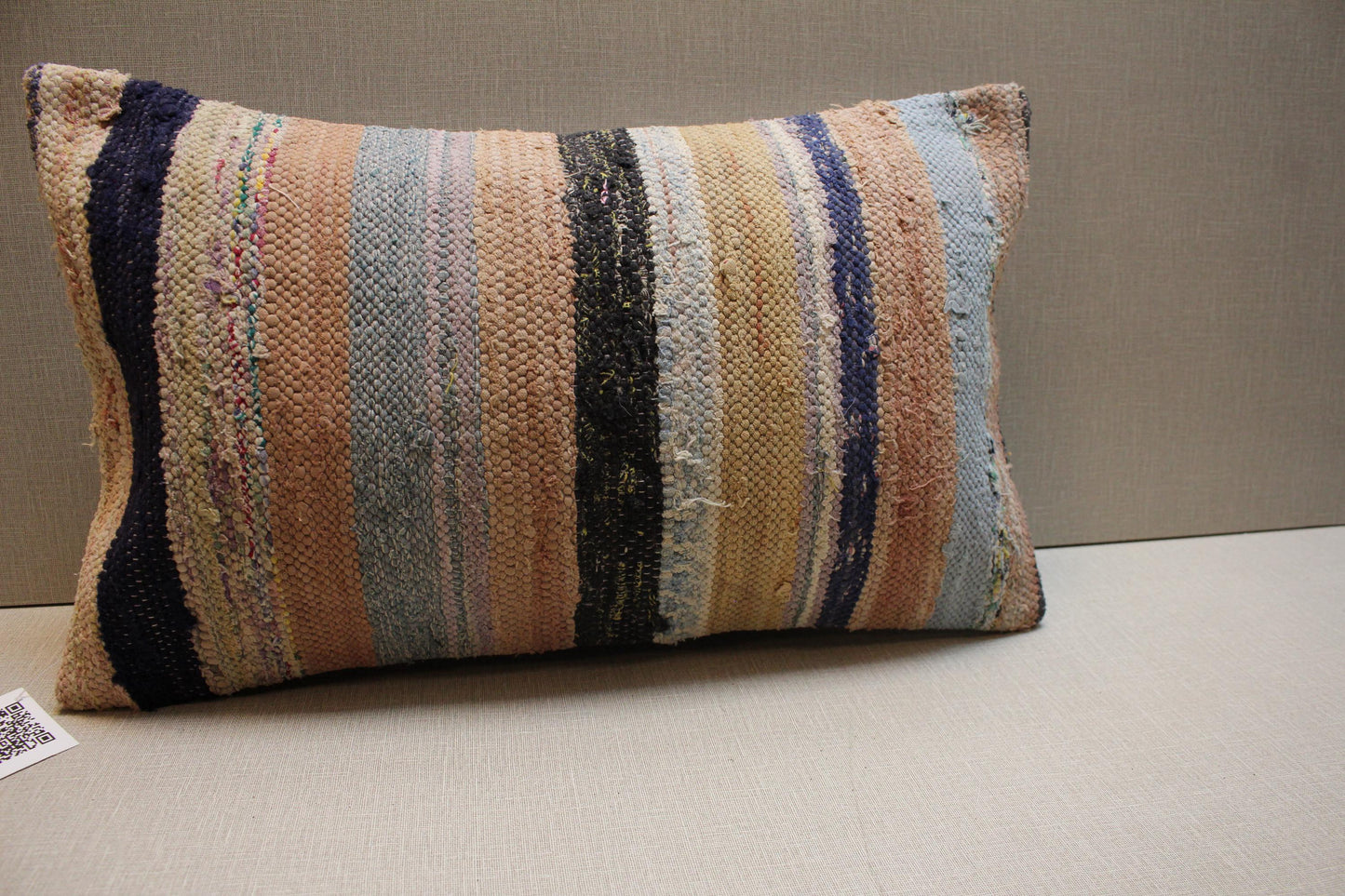 Striped Kilim Pillow Cover: Handmade Turkish Rug Cushion, Boho Decor (12x20 in