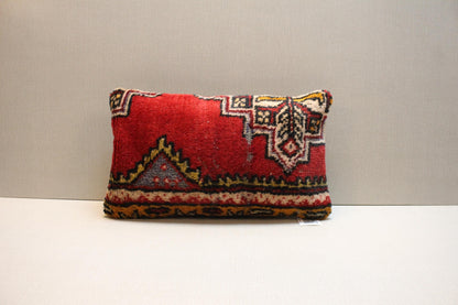 Red Kilim Pillow – Handmade Turkish Rug Cushion Cover with Yellow Black Accentsbar