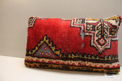 Red Kilim Pillow – Handmade Turkish Rug Cushion Cover with Yellow Black Accentsbar