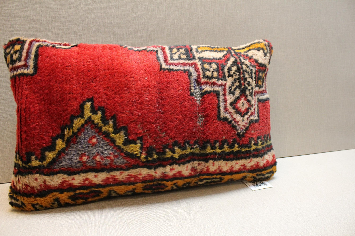 Red Kilim Pillow – Handmade Turkish Rug Cushion Cover with Yellow Black Accentsbar