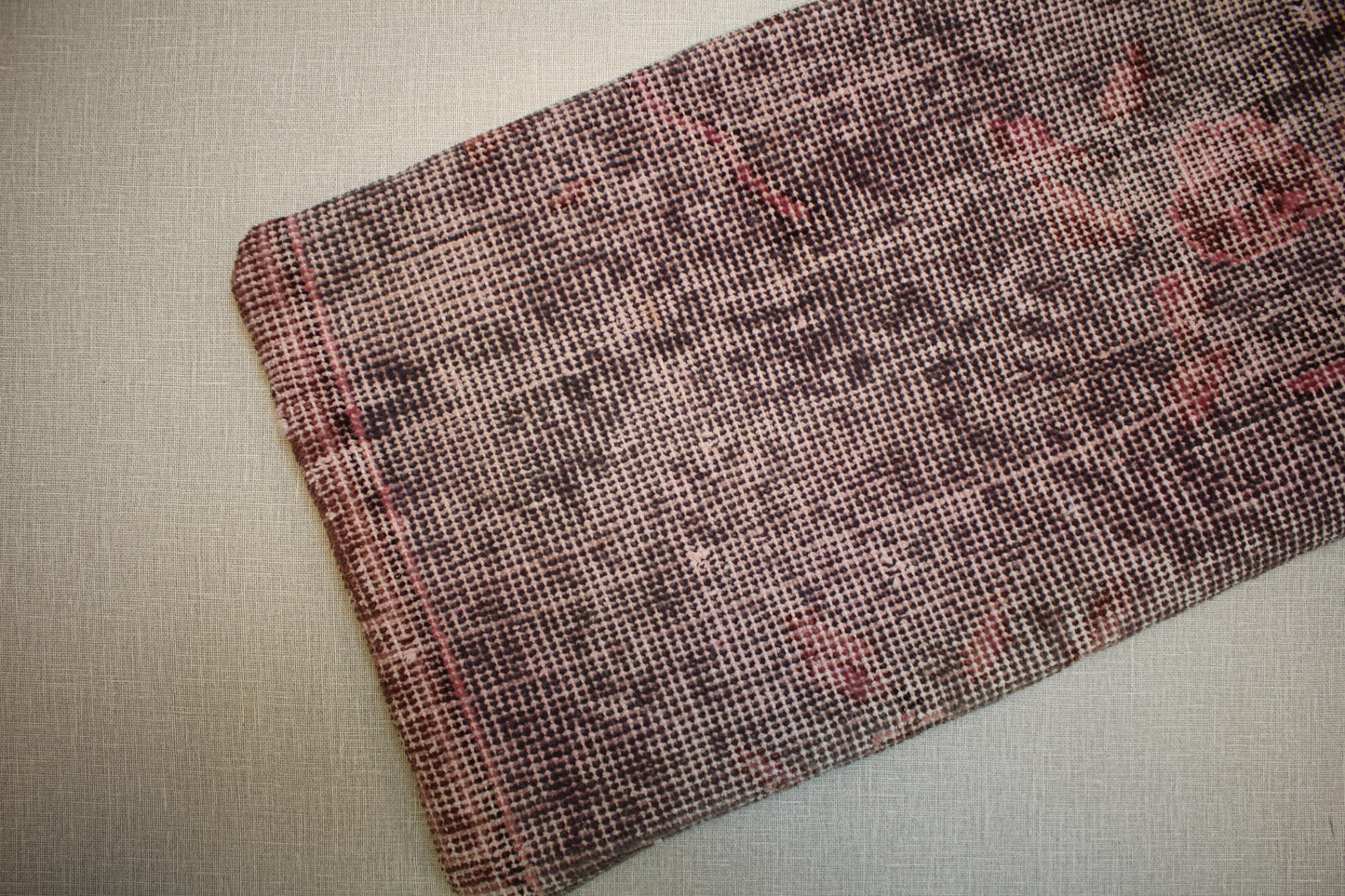 Vintage Turkish Oushak Rug: Distressed Wool, Pink Burgundy Beige, 30x120