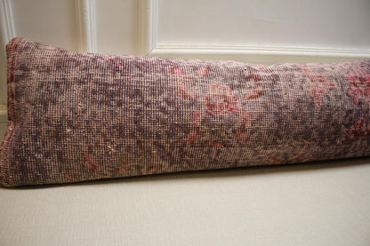 Vintage Turkish Oushak Rug: Distressed Wool, Pink Burgundy Beige, 30x120