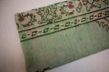 Distressed Turkish Oushak Rug: Vintage Faded Wool Carpet, Green Brown Beige