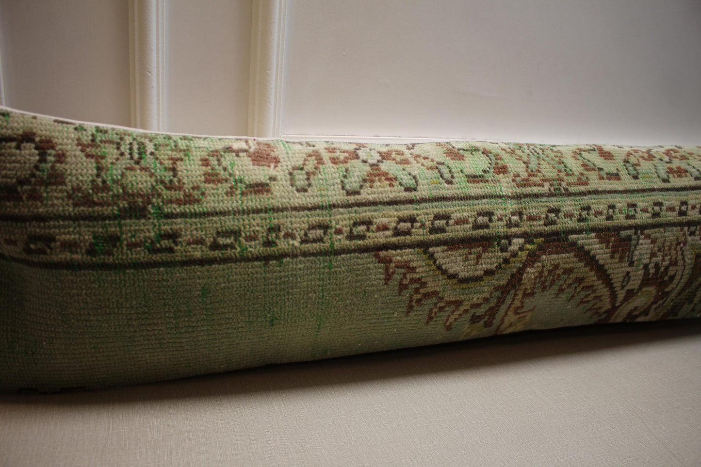 Distressed Turkish Oushak Rug: Vintage Faded Wool Carpet, Green Brown Beige