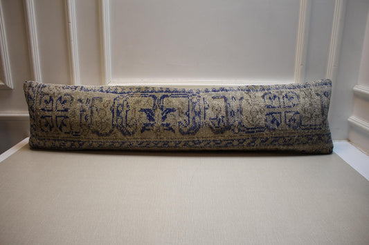 Vintage Turkish Kilim Pillow Cover: Distressed Wool Lumbar, Beige Blue Gray