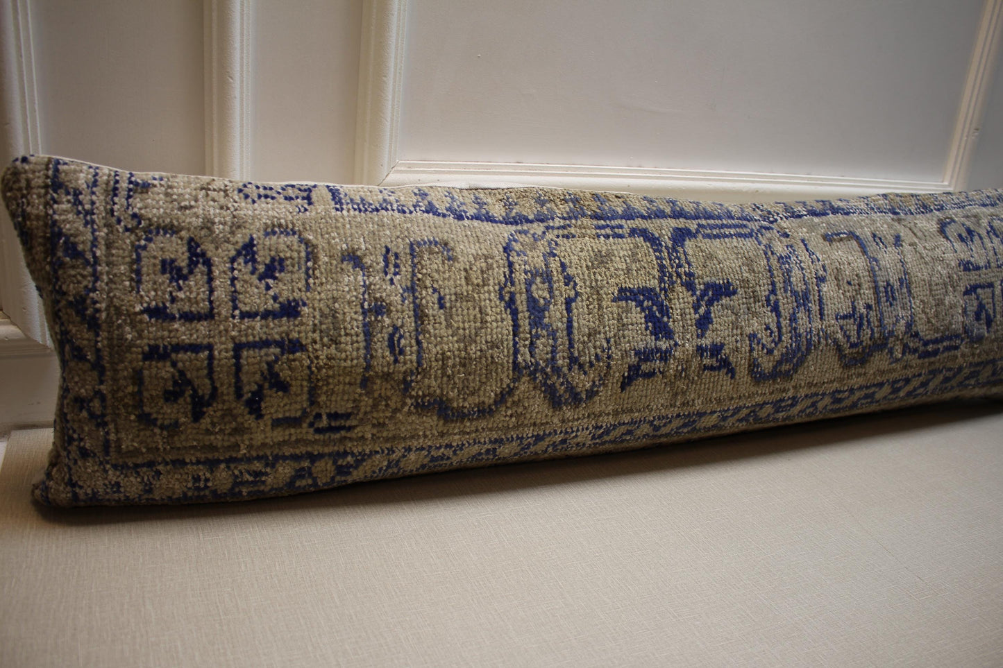 Vintage Turkish Kilim Pillow Cover: Distressed Wool Lumbar, Beige Blue Gray