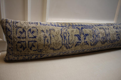Vintage Turkish Kilim Pillow Cover: Distressed Wool Lumbar, Beige Blue Gray