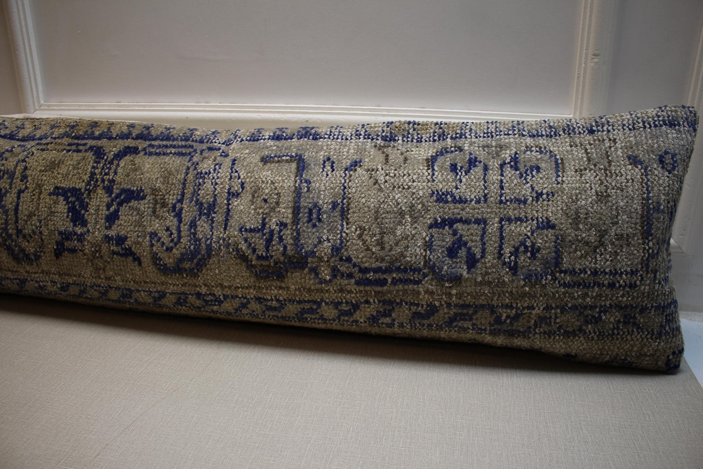 Vintage Turkish Kilim Pillow Cover: Distressed Wool Lumbar, Beige Blue Gray