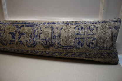 Vintage Turkish Kilim Pillow Cover: Distressed Wool Lumbar, Beige Blue Gray