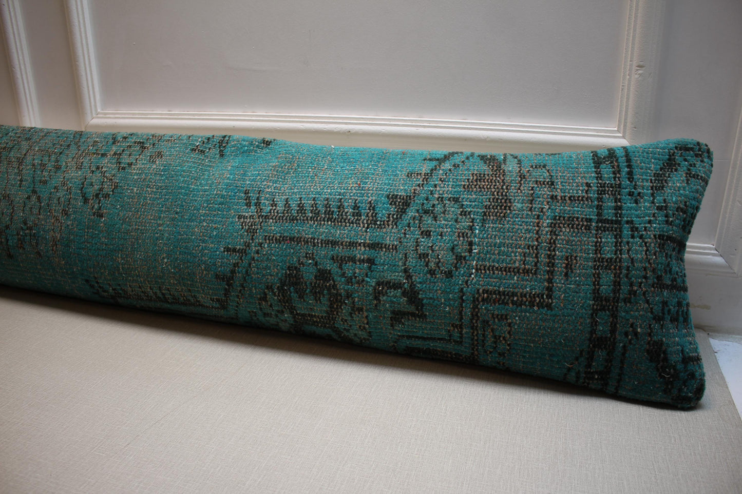 Vintage Turkish Kilim Pillow Cover: Distressed Teal Green Brown, 12x48