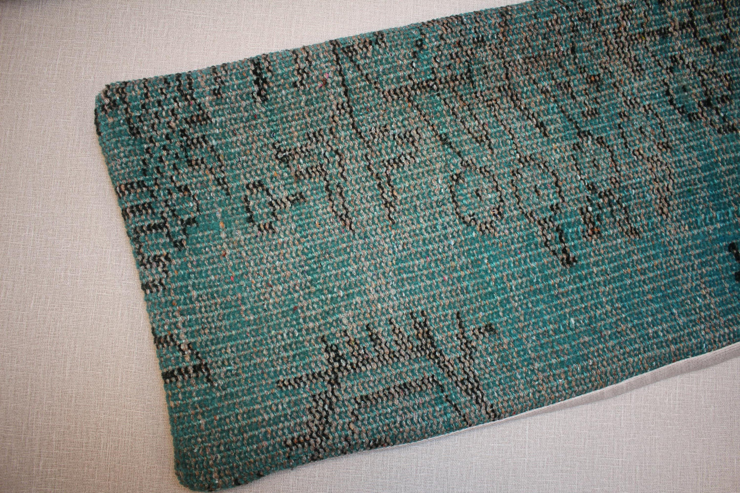 Vintage Turkish Kilim Pillow Cover: Distressed Teal Green Brown, 12x48