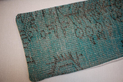 Vintage Turkish Kilim Pillow Cover: Distressed Teal Green Brown, 12x48