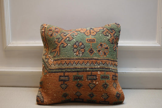 Geometric Turkish Rug Pillow Cover, Upcycled Kilim Cushion, Vintage Boho Farmhouse Decorative Throw Pillow