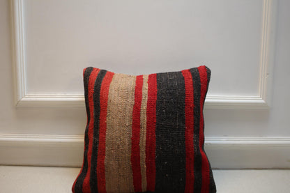 Handmade Turkish Kilim Pillow Cover: Boho Woven Cushion (16x16 in)