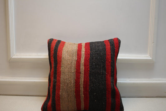 Handmade Turkish Kilim Pillow Cover: Boho Woven Cushion (16x16 in)
