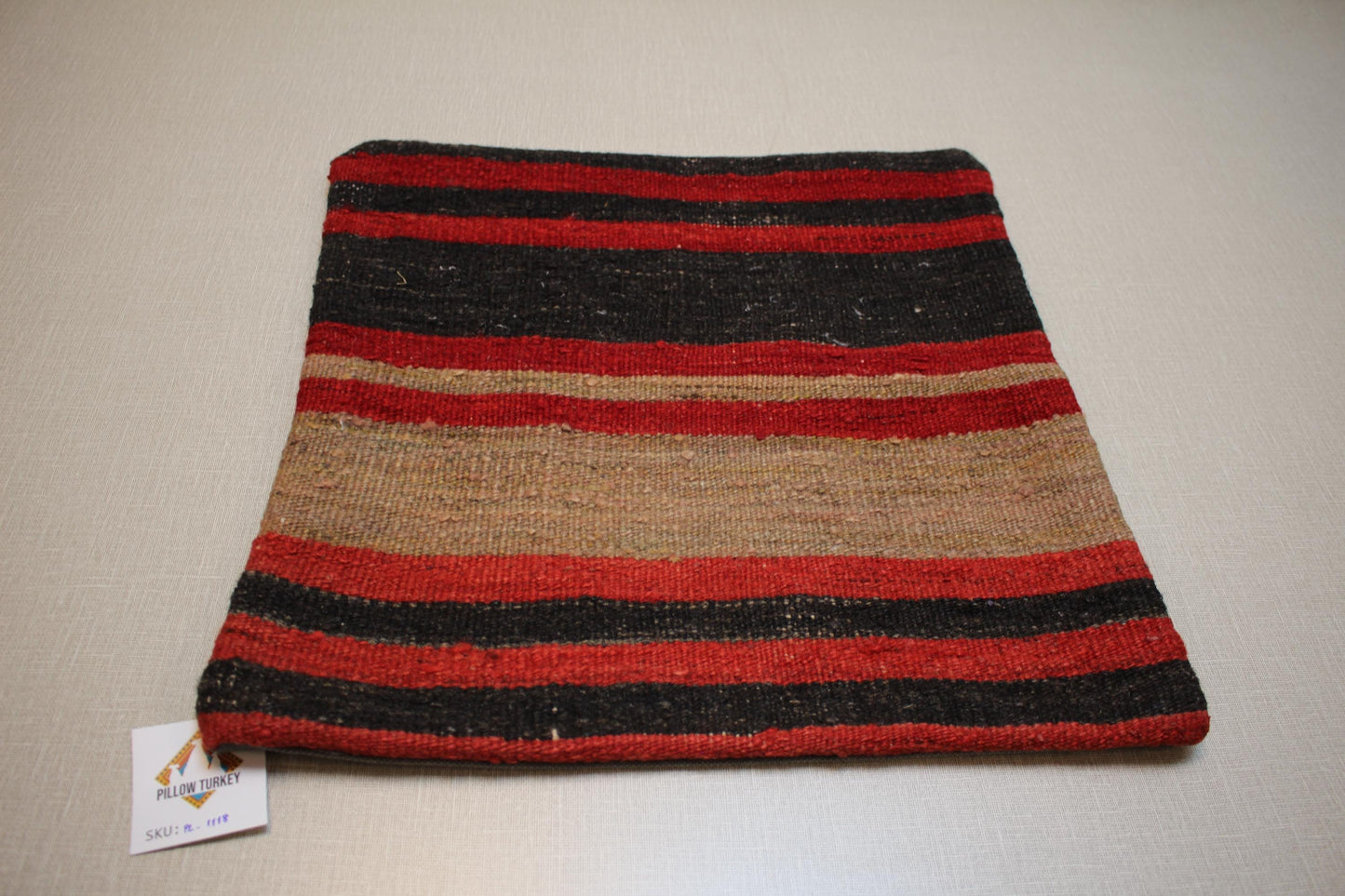 Handmade Turkish Kilim Pillow Cover: Boho Woven Cushion (16x16 in)