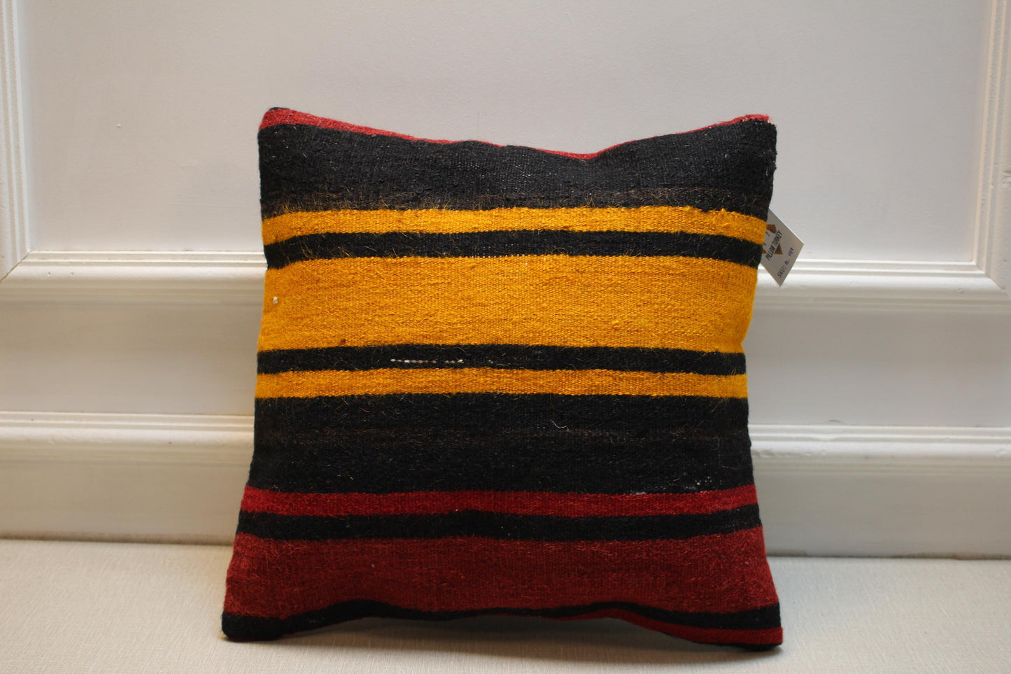 Handmade Turkish Kilim Pillow Cover: Boho Woven Cushion, 16x16