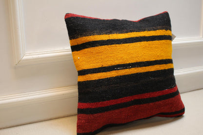 Handmade Turkish Kilim Pillow Cover: Boho Woven Cushion, 16x16