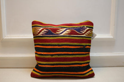 Handwoven Turkish Kilim Pillow Cover: Rustic Boho Decor, 16x16
