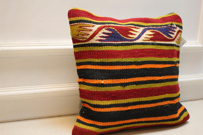Handwoven Turkish Kilim Pillow Cover: Rustic Boho Decor, 16x16