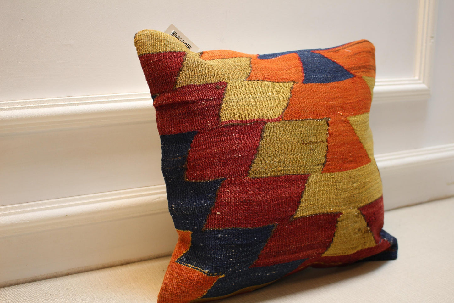 Handwoven Turkish Kilim Pillow Cover: Rustic Boho Tribal Decor 16x16